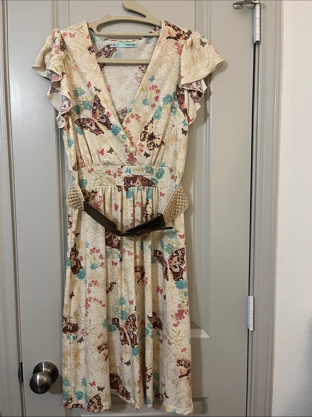 Butterfly Floral Wrap Dress in Cream by Maurice’s
